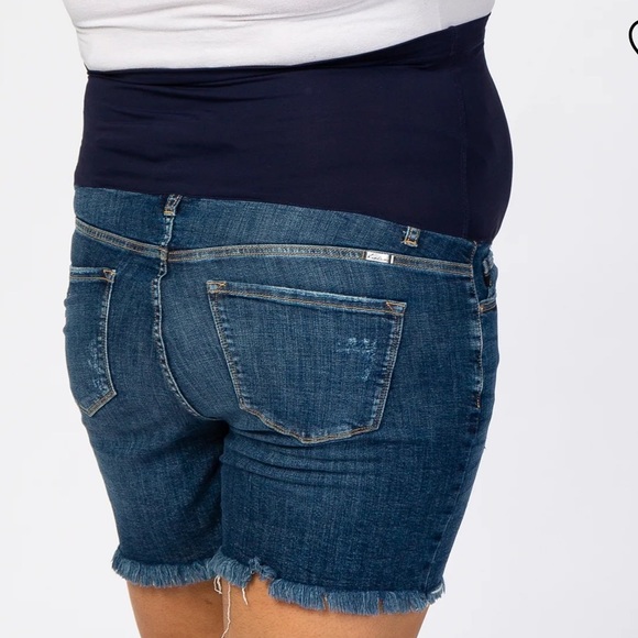 Navy Fringe Hem Maternity Plus Jean Shorts with Full Panel - Like New - Size XL - Picture 2 of 8